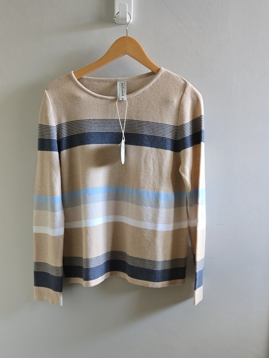 Skovhuus Sweaters - NWT Reloved By Skovhuus Tan and Blue Striped Lightweight Sweater Size Medium